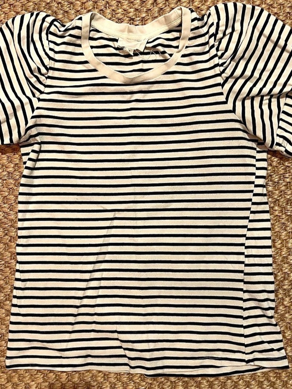Pomander Striped Short Sleeve Tee in White & Navy Size Medium